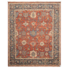 8x10 Rust, Navy, Ivory Color Hand Knotted Oushak Wool Traditional Oriental Rug
