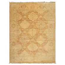 8x10 Tan, Beige, Celadon Color Hand Knotted Oushak New Zealand Wool Transitional Oriental Rug