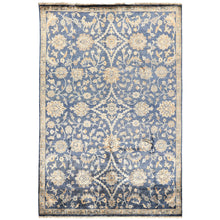 6x9 Navy, Gray, Moss Color Hand Knotted Oushak Viscose Traditional Oriental Rug