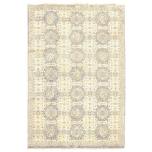 6x9 Ivory, Slate, Blue Color Hand Knotted Oushak Wool Transitional Oriental Rug