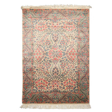 4x6 Ivory, Aqua, Navy Color Hand Knotted Kerman New Zealand Wool Traditional Oriental Rug