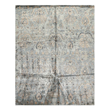 8x10 Aqua, Taupe, Beige Color Hand Knotted Tibetan Bamboo Silk Transitional Oriental Rug
