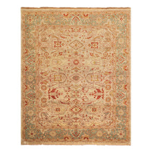 8x10 Beige, Celadon, Rust Color Hand Knotted Oushak Wool Traditional Oriental Rug