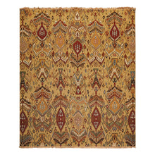 8x10 Light Gold, Rust, Sage Color Hand Knotted Soumak Wool Traditional Oriental Rug