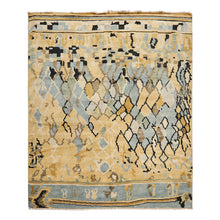 8x10 Light Gold, Aqua, Black Color Hand Knotted Oushak Wool Modern & Contemporary Oriental Rug