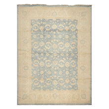 9x12 Aqua, Ivory, Tan Color Hand Knotted Chobi Peshawar Wool Traditional Oriental Rug