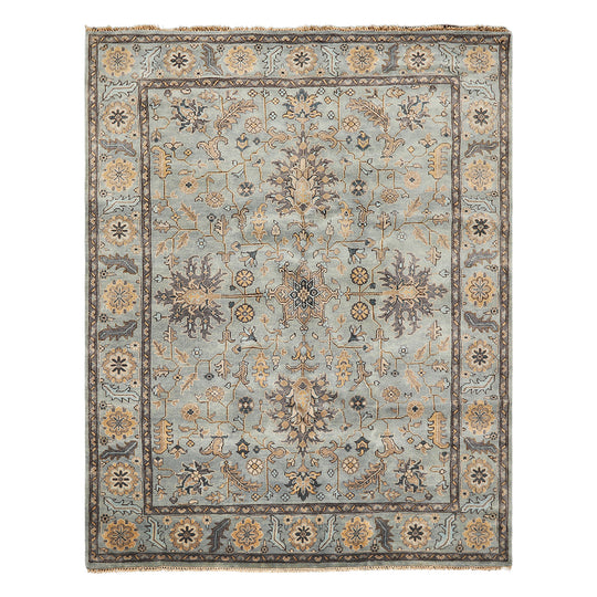 7'11''x10 Hand Knotted Wool Aqua, Gray Oushak Arts & Crafts Traditional Rug