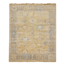 8x10 Light Gold, Gray, Aqua Color Hand Knotted Oushak Wool Traditional Oriental Rug