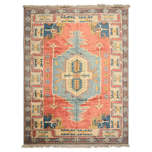 7x9 Rose, Aqua, Ivory Color Hand Knotted Turkish Sultanhan Wool Traditional Oriental Rug