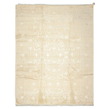 9x12 Tone on Tone Ivory, , Color Hand Knotted Tibetan Wool & Bamboo Silk Transitional Oriental Rug