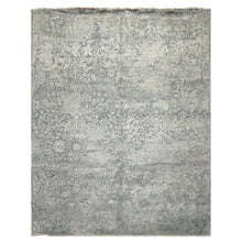 8x10 Aqua, Silver, Gray Color Hand Knotted Sherpa Wool & Bamboo Silk Modern & Contemporary Oriental Rug