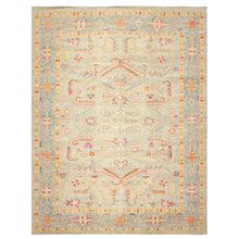 9x12 Aqua, Beige, Gold Color Hand Knotted Peshawar Wool Traditional Oriental Rug