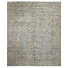 8x10 Aqua, Tan, Color Hand Loomed Tibetan Wool Transitional Oriental Rug