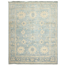 8x10 Aqua, Ivory, Celadon Color Hand Knotted Oushak Wool Traditional Oriental Rug