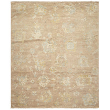 8x10 Faded Blush, Aqua, Gold Color Hand Knotted Oushak Wool Transitional Oriental Rug