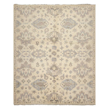 8x10 Ivory, Gray, Taupe Color Hand Knotted Oushak Wool Transitional Oriental Rug