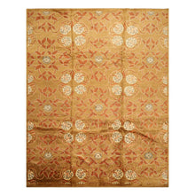8x10 Gold, Orange, Aqua Color Hand Knotted Tibetan Wool Transitional Oriental Rug