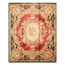 8x10 Rose, Black, Gold Color Hand Knotted French Aubusson Savonnerie Wool Traditional Oriental Rug