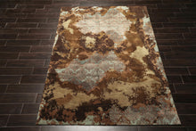 5x8 Brown, Blue, Teal Color Hand Knotted Sherpa Bamboo Silk & Wool Modern Oriental Rug