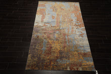 6x9 Blue, Gold, Rust Color Hand Loomed Sherpa Wool & Bamboo Silk Modern Oriental Rug