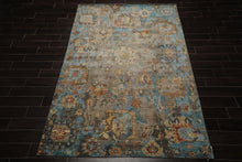 6x9 Brown, Turquoise, Beige Color Hand Knotted Oushak Wool Transitional Oriental Rug
