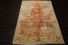 6x9 Burnt Orange, Light Gold, Aqua Color Hand Knotted Oushak Wool Traditional Oriental Rug