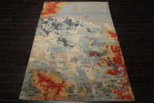 6x9 Beige, Aqua, Coral Color Hand Knotted Oushak Wool Modern Oriental Rug