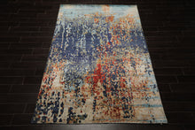 6x9 Navy, Burnt Orange, Sage Color Hand Loomed Sherpa Bamboo Silk Modern Oriental Rug