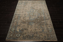 6x9 Brown, Beige, Teal Color Hand Knotted Oushak Wool Traditional Oriental Rug