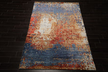 6x9 Blue, Coral, Tan Color Hand Loomed Sherpa Wool & Bamboo Silk Modern Oriental Rug