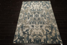 6x9 Ivory, Teal, Brown Color Hand Knotted Sherpa Wool & Bamboo Silk Modern Oriental Rug