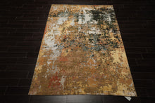6x9 Peach, Charcoal, Green Color Hand Knotted Sherpa Wool & Bamboo Silk Modern Oriental Rug