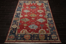 6x9 Red, Navy, Gold Color Hand Knotted Oushak Wool Traditional Oriental Rug