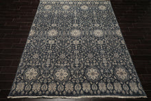 6x9 Navy, Gray, Aqua Color Hand Knotted Agra Wool Transitional Oriental Rug