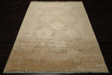 8x10 Beige, Brown, Celadon Gold Color Hand Knotted Oushak Wool Traditional Oriental Rug