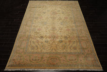 9x12 Light Gold, Brown, Green Color Hand Knotted Oushak Wool Traditional Oriental Rug