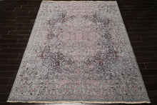 8x10 Gray, Blue, Plum Color Hand Knotted Sherpa Wool & Bamboo Silk Transitional Oriental Rug