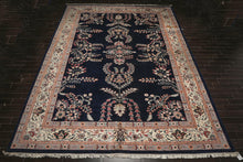12x18 Midnight Blue, Ivory, Peach Color Hand Knotted Sarouk Wool Traditional Oriental Rug