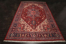 12x18 Red, Navy, Aqua Color Hand Knotted Heriz Wool Traditional Oriental Rug