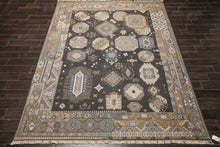 8x10 Charcoal, Gray, Teal Color Hand Knotted Soumak Wool Transitional Oriental Rug