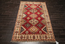 6x9 Red, Gold, Sage Color Hand Knotted Kazak Wool Traditional Oriental Rug