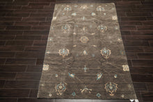 5x8 Gray, Moss, Ivory Color Hand Knotted Tibetan Wool Transitional Oriental Rug