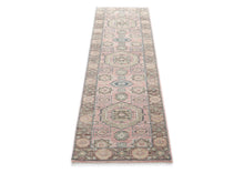 Runner Blush, Gray, Ivory Color Hand Knotted Oushak Wool Transitional Oriental Rug