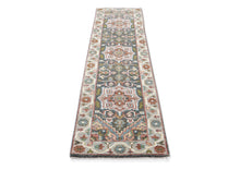 Runner Gray, Slate, Ivory Color Hand Knotted Oushak Wool Transitional Oriental Rug