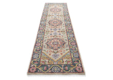 Runner Beige, Slate, Gold Color Hand Knotted Oushak Wool Traditional Oriental Rug