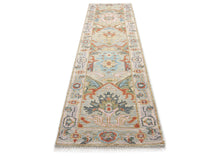Runner Gray, Blush, Aqua Color Hand Knotted Oushak Wool Traditional Oriental Rug
