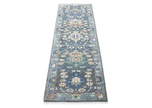 Runner Gray, Slate, Blue Color Hand Knotted Oushak Wool Arts & Crafts Oriental Rug