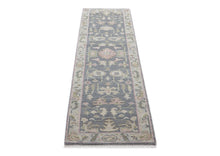 Runner Slate, Gray, Sage Color Hand Knotted Oushak Wool Transitional Oriental Rug