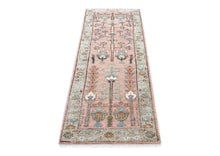 Runner Blush, Gray, Blue Color Hand Knotted Oushak Wool Transitional Oriental Rug