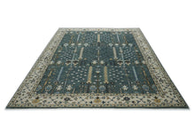 10x14 Seledon, Ivory, Beige Color Hand Knotted Oushak Wool Transitional Oriental Rug